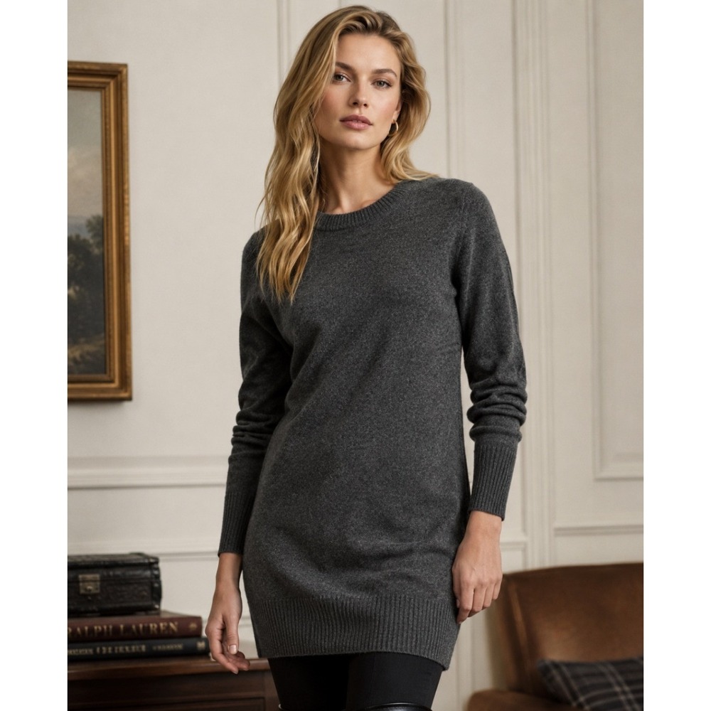 Celtic & Co 100% Lambswool UK Tunic Sweater Small Grey Quiet Luxury Minimalist